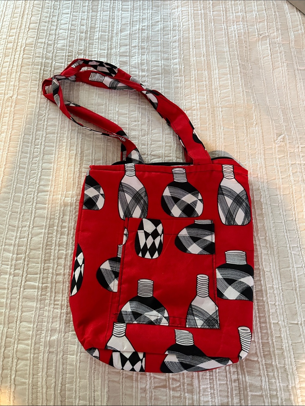 Red Bottle-Print Canvas Tote Bag
